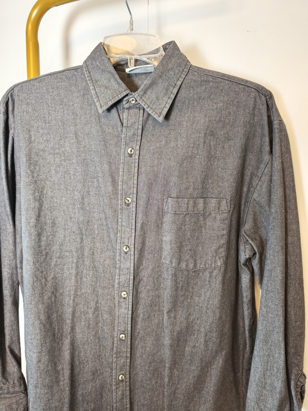 Crystal Springs Mens Gray Button Down Shirt Combed Cotton USA Vintage 9610 M